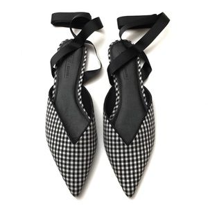 ASOS Gingham Ribbon Ankle Wrap Pointed Flats